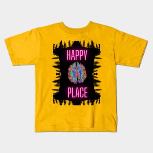 Happy Place. A beautiful design with the slogan written in neon pink on the shadow of trees. Kids T-Shirt